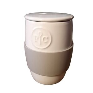 Pampered Chef White‎ Gray Microwave Ceramic Egg Cooker 5"t Silicone Sleeve #1529